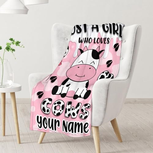 Mercuryelf Custom Cow Throw Blanket - Soft, Fuzzy & Warm - 60x80 Inches Flannel Blankets for Bed, Couch - Pink Cute Throws Gift for Women