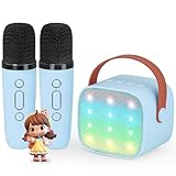 VERKB Kids Karaoke Machine, Kids Toys for Girls and Boys Gifts, Portable Bluetooth Speaker with 2 Wireless Microphone for Kids Adults Toddler Girls Home Party Birthday Gift (Blue)