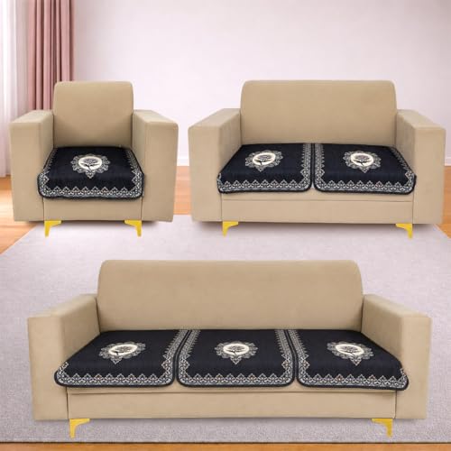 Image of Homerz Premium 'Maharaja Paradise Series' Sofa Cover | Net Fabric Sofa Cover | Washable, Anti-Dust Backed & Wrinkle Resistant Cover (Regal Flower, 6 (3+2+1) Seater, Only Seat Cover)