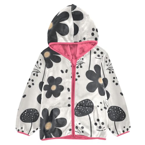 GuoChe Black Flowers Girls Sherpa Lined Hoodie