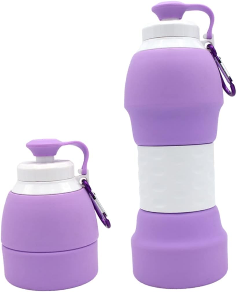 SUPVOX 580ML Portable Foldable Silicone Water Bottle for Outdoor Travel Flexible Travel Kettle Lid and Carry Handle for Hiking and Camping