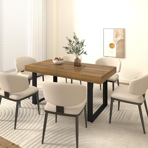 Image of 78.74 inch Extendable Dining Table for 6 8 10 Person, Farmhouse Expandable Dining Table Large Rectangle Wooden Expanding Table with Black Legs for Kitchen Dining Room Conference Small Space, Brown