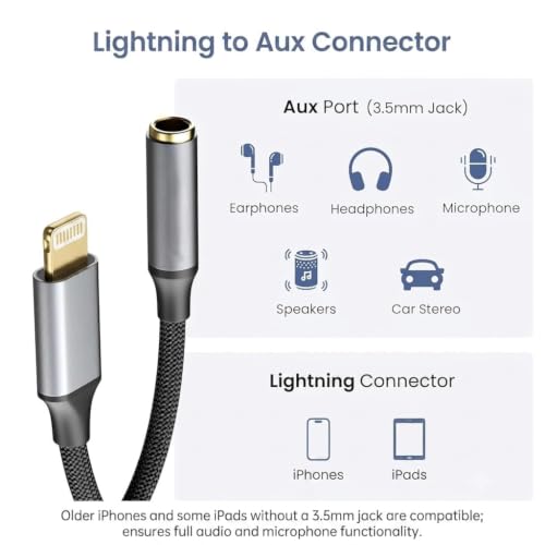 Image of Elebase Lightning to 3.5mm Headphone Adapter | AUX Audio Jack Converter Compatible for iPhone 14 /13 /12 /11 /X /8 | Hi-Fi Sound Quality | Durable Metal Design | iOS Compatible, Warranty