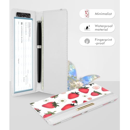Image of Printed Checkbook Cover, RFID Blocking Checkbook, Stylish, Lightweight, Slim Durable, Multi-Functional Checkbook Holder for Personal and Business Checks (Strawberry)