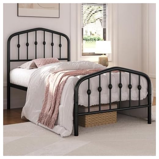 Yaheetech Cadre de Lit en Métal avec Tête de Lits 1 Personne Couronne 90x190cm Lits Modernes avec Sommier à Lattes Noir