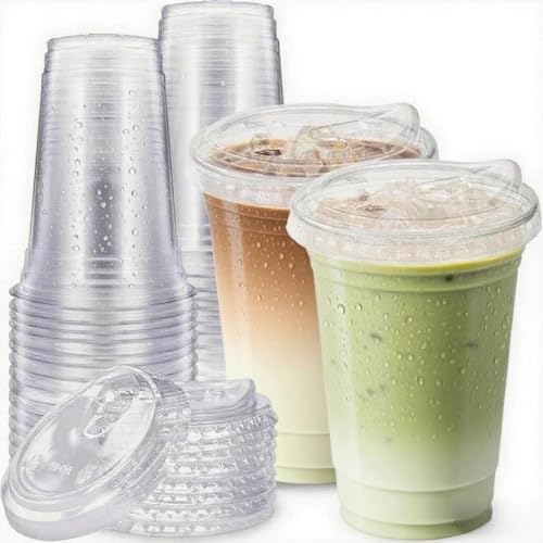Artsotroly 25 Sets- 16 oz Clear Plastic Cups with Strawless-Sip-Lids Disposable Cup Plastic Iced Coffee Cups for Cold Drinks Smoothies and Juices