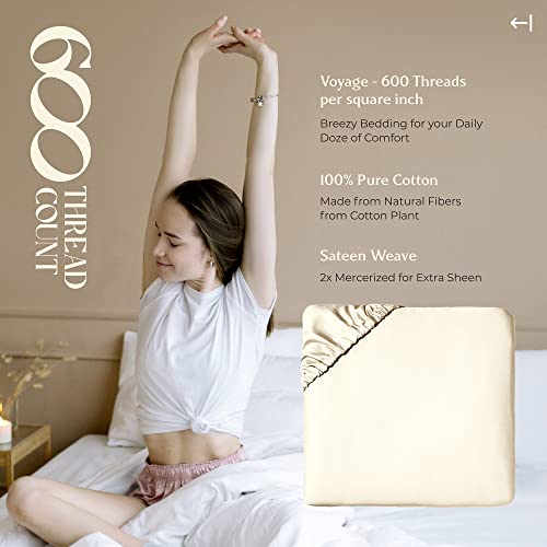 Mayfair Linen 3 Pieces Bundle - 600 Thread Count Fitted Sheet, (Ivory, Full) & A Pair Of Pillowcases #TOP7