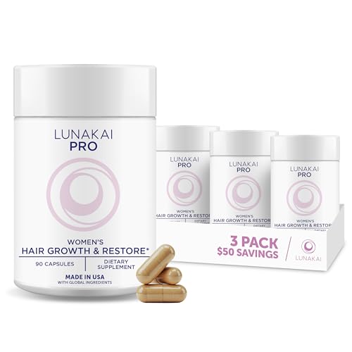 Image of Lunakai USA Made Hair Growth Supplement for Women - Advanced 20 Nutrient with Marine Collagen, Saw Palmetto, Biotin & Keratin - Daily Hair Vitamins for Thicker Strands - 3 Pack