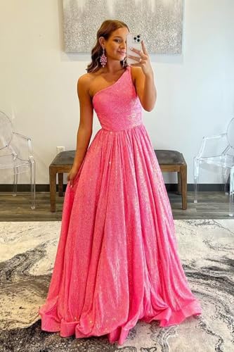 VCCICANY Sequin Prom Dresses for Women Sparkly One Shoulder Long Formal Evening Dresses Ball Gowns with Pockets3