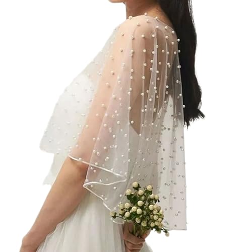 Graceful Sheer Lace Shawl Adorned With Pearls Designed For Bridesmaids And Formal Event Complements Any Dress Styles