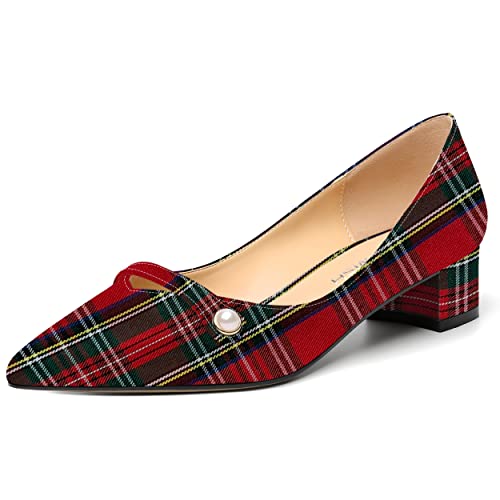 ROSERWISH Womens Work Wedding Slip On Patent Pointed Toe Cute Chunky Low Heel Pumps Dress Shoes 1.5 Inch