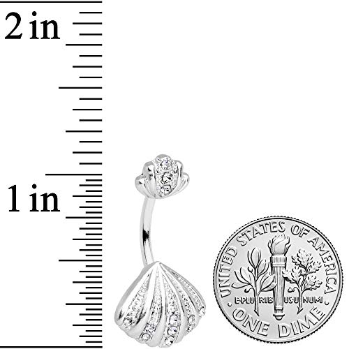 Body Candy Womens 316L Steel Navel Ring Piercing Nautical Scallop Shell Double Mount Belly Button Ring #TOP1