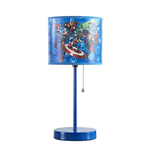 Idea Nuova Table Lamp for Kids, Stick Lamp with Printed Shade & Pull Chain, Bedroom or Nursery Nightstand Lighting,Avengers