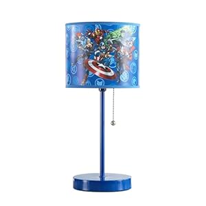 Marvel Avengers Kids Table Lamp for Kids,Stick Lamp with Printed Shade & Pull Chain,Bedroom or Nursery Nightstand Lighting