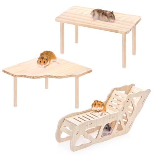 3-piece natural wooden hamster game platform with ladder tunnel shelter small animal rest area hamster cage accessories