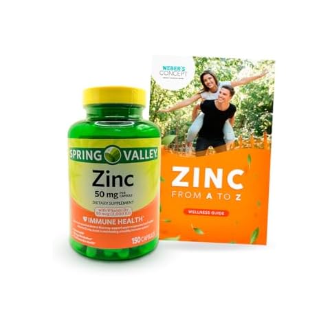 Spring Valley Zinc 50 mg with Vitamin D3, Immune Support Bundle with “Zinc: Wellness Guide” by Weber’s Nutritional Concept (1 Pack of 150 Capsules) Cover