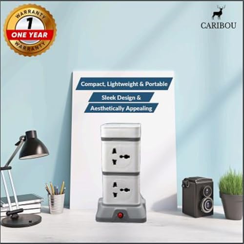 Image of Caribou CBU-35 Power Tower Extension Board with USB Ports | 8 Universal Power Sockets| Overload Protector | Led Indicator| 2.0 mtr ISI Approved Cord| Multi-Plug| 2500w|2.4A USB Port|Made in India
