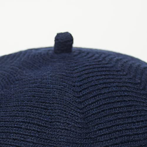 Women's Solid Knit Furry French Beret Chic Beanie - Fall Winter Paris Artist Cap Beanie Hat (Navy) #TOP7
