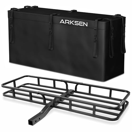 ARKSEN 53 x 19 x 5 Inch Hitch Mount Cargo Rack Carrier with 500D PVC Waterproof Cargo Bag, 500 Lbs Capacity Heavy Duty 2" Receiver Luggage Basket for