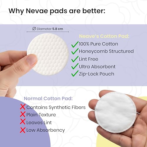 Image of Nevae Cotton Pads for Face (70 pcs) | 100% Pure Cotton | Soft, Lint-Free, Double Sided | Makeup Remover, Toner & Skincare Use | (50 Pcs each+20 Pcs each)