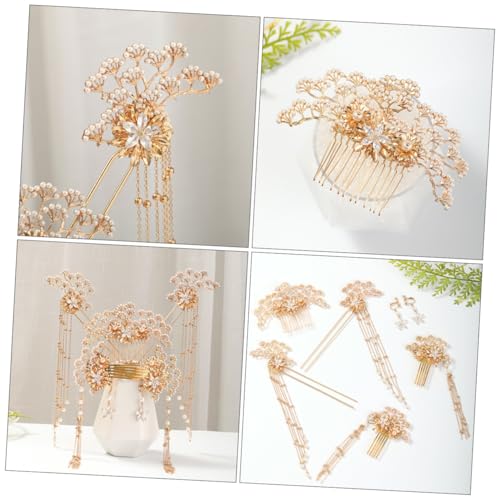 Bâtons à cheveux chinois accessoires chignon dorés avec perles de fête