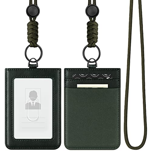 VULKIT Porta-crachá de identificação com cordão para mulheres e homens, porta-crachá de couro vertic