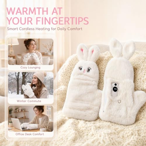 Cute Wire Less Heated Gloves for Women Electric Hand Warmers Outdoor Indoor | 3 Heat Settings, Soft Rechar/Geable Warm Gloves For Ski Snowboard Cycling Running Winter, Christmas Birthday Gifts For Girls - image 5