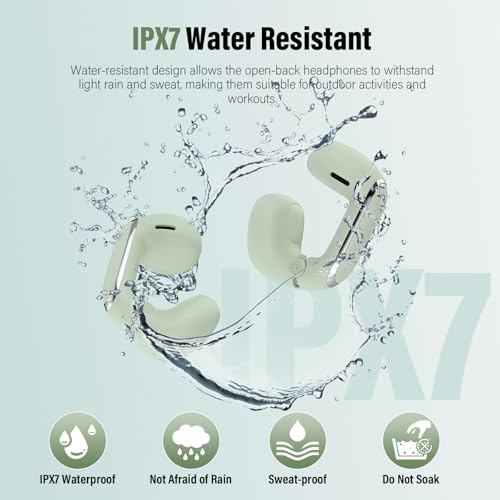 Image of Clip On Ear buds, Open Ear Headphones, Bluetooth 5.4 HiFi Stereo Clip Earbuds, 42H, LED Display Wireless EarBuds, Comfortable Lightweight, IP7 Waterproof Earphones, Earbud for Workout Running, Green