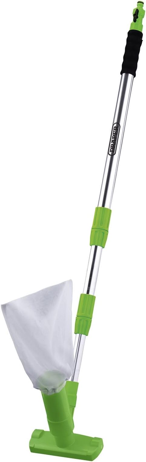 Image Draper 10000 Filtration Vacuum Cleaner Kit, 1.7m Telescopic Aluminium Pole with Skimming Suction Net for Pool and Pond Maintenance Watering, Hoses & Pumps, Metal, Green
