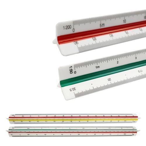 FENGCHUANG 2 Pcs Scale Ruler Architect 12’’ AluminumMetric Scale, 1:20, 1:25, 1:50, 1:75, 1:100, 1:125/1:100, 1:200, 1:250, 1:300, 1:400, 1:500, Triangle Rulersuitable for Architects (White)