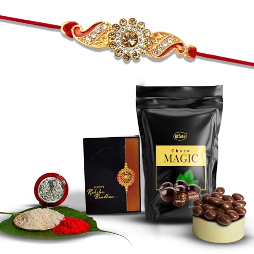 Image of DeoDap Multicolour 2 Rakhi Combo Gift for Brother with Chocolate, Tilak Set, Silver Pooja Coin & Greeting Card for Raksha Bandhan Festival