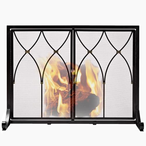 Mampara de chimenea de malla protectora con puerta y metal macizo