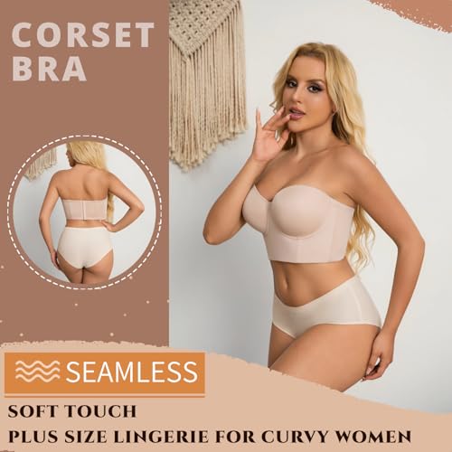 Image of Strapless Bras for Women Push up Bra No-Slip Silicone Strip Hide Back Fat Bra (36B-44DD)