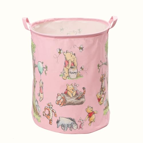 Image of Nursery Storage Basket, Large Barrel Shaped Canvas Laundry Hamper With A Waterproof PE Coating, Foldable, for Kids, Boys and Girls, Bathroom and Bedroom Set, Clothes,Toys Bin.(Pink)