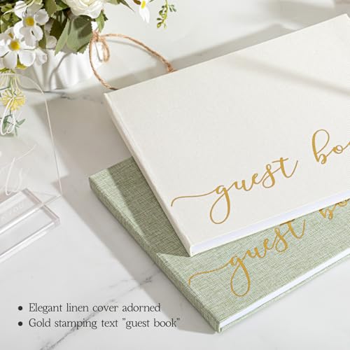 Engrowtic Linen Classic Beige Wedding Guest Book Set with Acrylic Sign, Photo Corners & Pen, Hardcover 50 Pages Guestbook for Wedding Reception, Bridal Shower Keepsake Album - Thumbnail 6