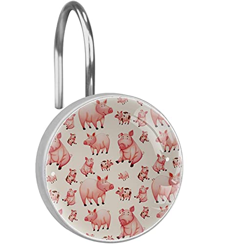 Crochets pour rideau de douche anti-rouille motif cochon rose pack de 12 - 2
