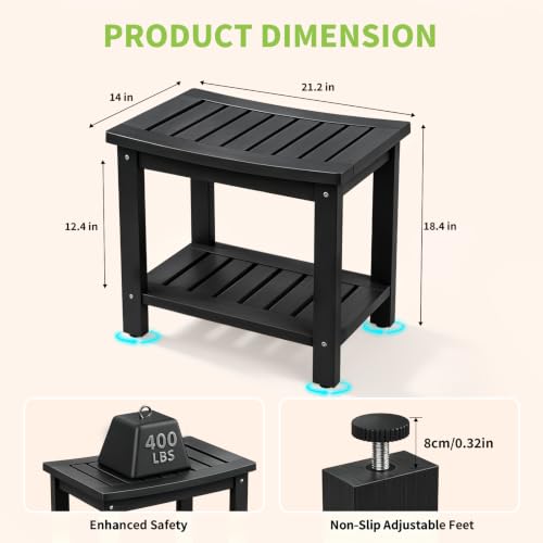 Image of Psilvam 21 inch Poly Lumber Shower Bench Seat, Waterproof Shower Stool, Black