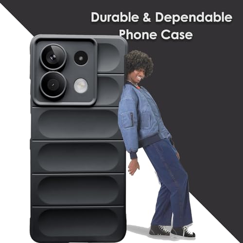 Image of A rtistque Liquid Silicone Stripes Back Cover Case for Mi Redmi Note 13 Pro 5G | with Camera Protection | with Inner Fabric | Anti Slip Grip | AirBag Case - Black