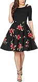 Falda acampanada BlackButterfly Vintage De Flores Rockabilly Estilo De Los 50 Falda Acampanada (Grandas Rosas, XS)