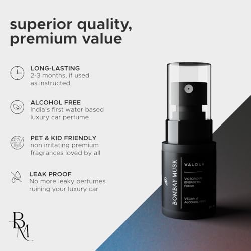 Image of Bombay Musk Valour Luxury Car Perfume | Long Lasting Car Fragrance & Car Freshener | Alcohol Free & Plant Based | 60+ Days | 200+ Sprays | Perfume for Car