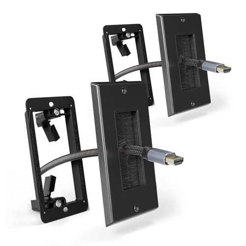 Image of Brush Wall Plate with Mounting Bracket, Cable Pass Through Decorator Cover for Low Voltage Wires, Single Gang Cord Hider for TV Home Theater System, 2 Pack