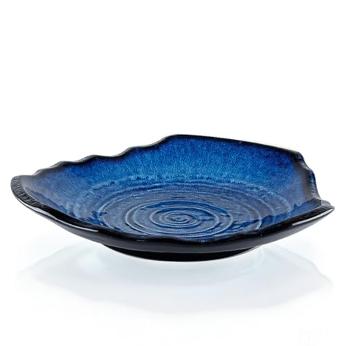 12" Blue Decorative Bowl, Large Decorative Centerpiece, Ceramic Dish for Dining Room, Blue Fruit Bowl for Kitchen Counter, Entryway Key Holder Tray, Coffee Table Accent, Oven Microwave Dishwasher Safe