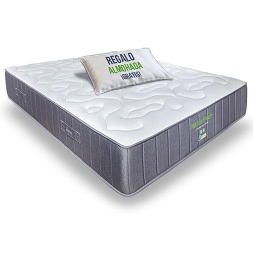 Matnature Naturfresh 90x190 – Colchón Viscoelástico con Muelles Ensacados | Altura 22 cm | Máximo Confort | Transpirable, Antiácaros, Ergonómico, Firmeza Media-Alta | 1 Almohada de Regalo