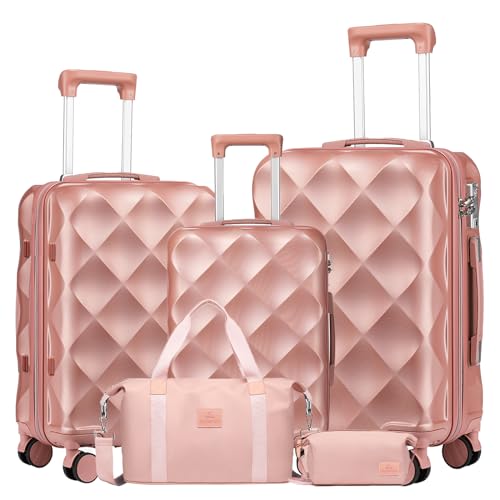 Somago Luggage Set of 3 Piece Suitcase Set Carry On Luggage with YKK Zipper TSA Lock ABS Hardside Luggage Spinner Wheels, Rose Gold