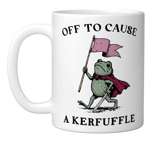 Off to Cause a Kerfuffle Warrior Frog with Sword Retro Ceramic Mug, White
