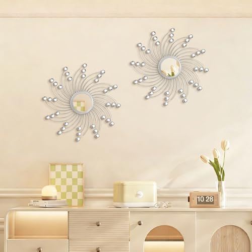 Aiehyeen 2 Pack Metal Mirrors for Wall Boho Sunburst Wall