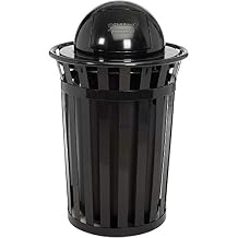 Global Industrial 36 Gallon Outdoor Steel Slatted Trash Receptacle with Dome Lid, Plastic Liner and Anchor Kit Included, 28" Dia. X 42" H, Commercial Trash Can, Black