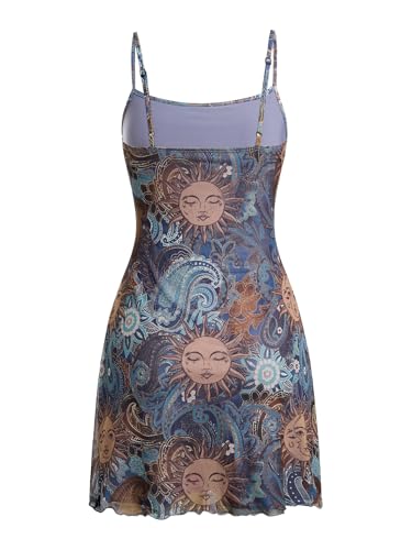 Image of Milumia Women's Summer Mini Dress 90s Boho A Line Mesh Short Dresses | Spaghetti Strap,Sleeveless,Vintage,Paisley Print,Festival Outfits,Cowgirl,Y2k,Goth,