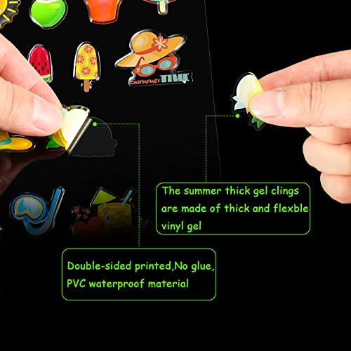 30 Packs Summer Thick Gel Clings Sticker Beach Summer Window Room Clings Thick Gel Sicker Reusable Glass Summer Window Clings Stickers For Kids Toddlers Home Decoration #TOP4