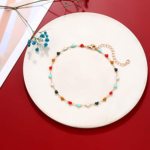 Image of Boho Beaded Ankle Bracelet Beach 18 K Gold Plated Anklet Bracelets Handmade Colorful Seed Beads Butterfly Evil Eye Heart Link Chain Anklet Pack Cute Summer Foot Jewelry for Women